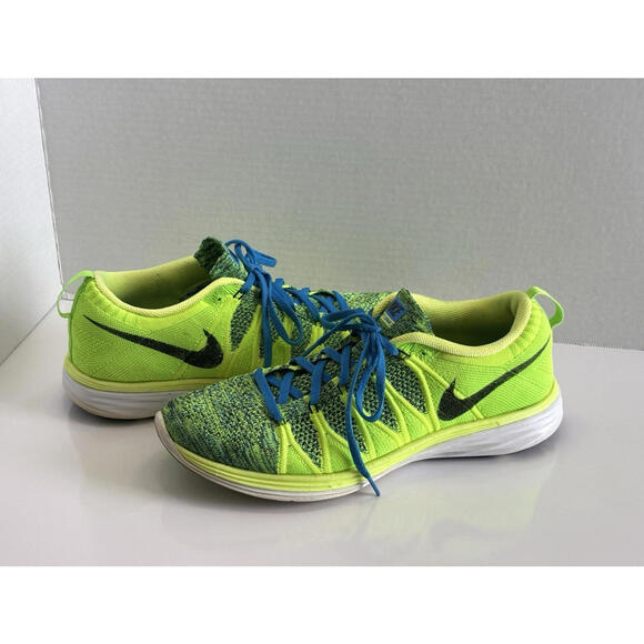 Nike Flyknit Lunar 2 Men's 10 Green/Blue Athletic Running Sneakers 620465-701